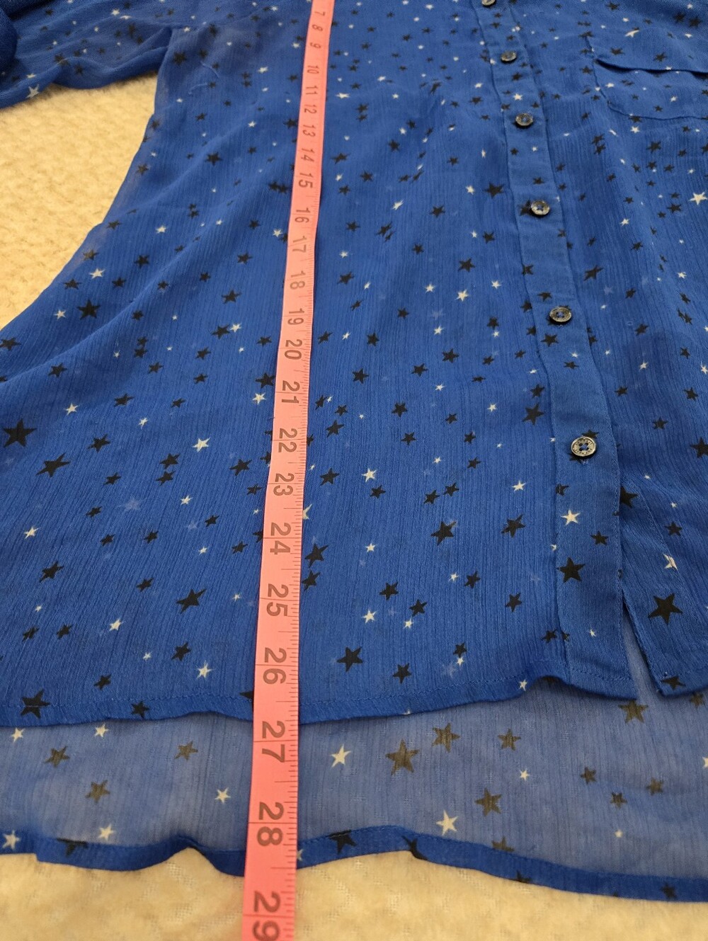 Express Blue Sheer Star Print Blouse Boho Chic Y2K Festival Top M - Picture 6 of 9